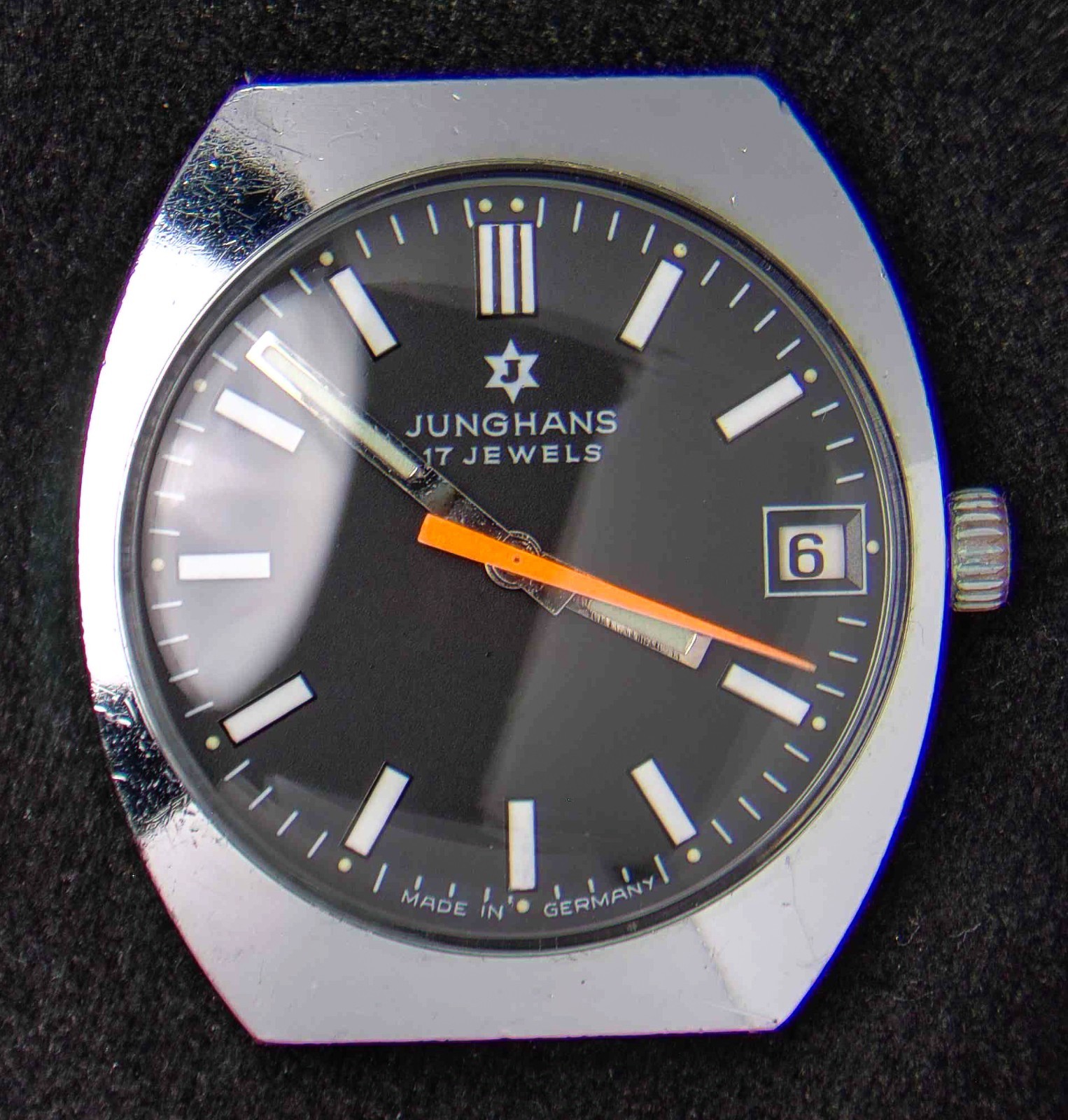 Junghans Black Dial Orange Hand Men’s Hand-Wind Vintage German Watch — Working