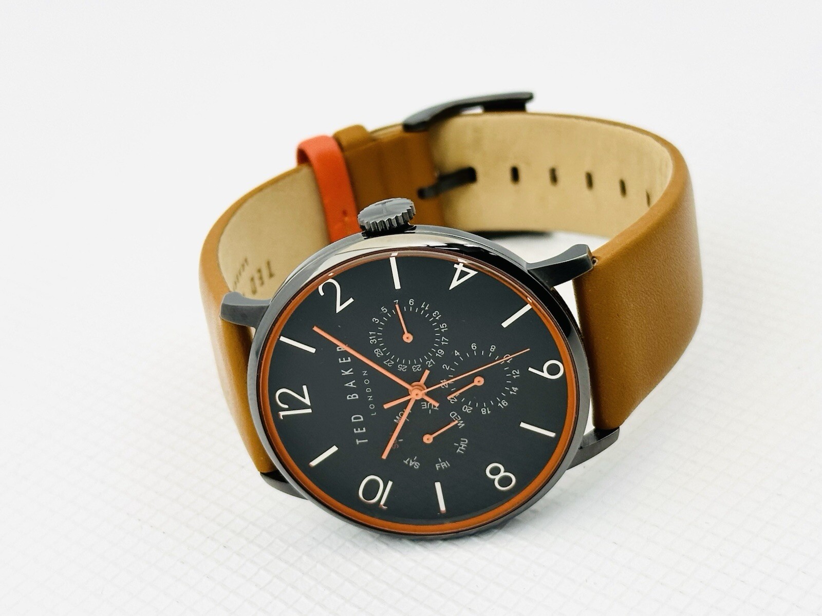 Ted Baker TE10023490 ‘SMART CASUAL’ Multifunction Black Case Brown Strap Watch