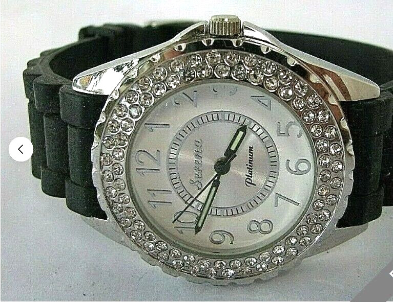 Serena Watch with battery powered Quartz movement and Rubber Bracelet.