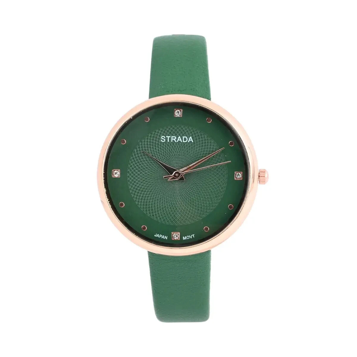 NEW Strada Japanese Movement White Austrian Crystal Watch Dark Green Dial BD