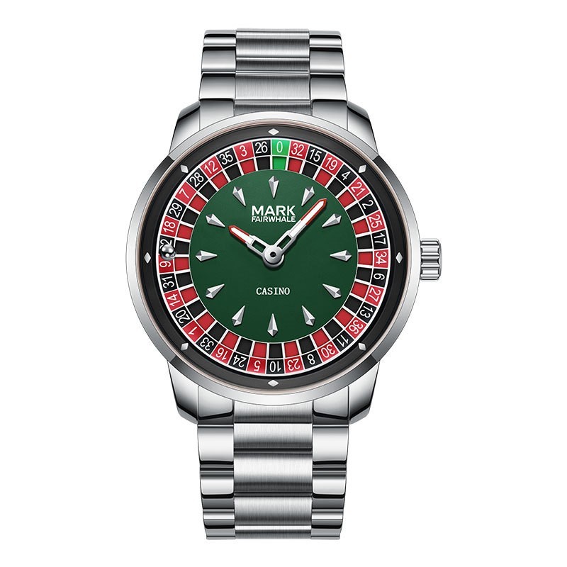 MARK FAIRWHALE Stainless Steel Roulette Dial Rotatable Luminous Quartz Watch