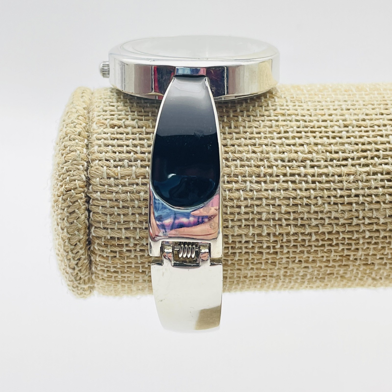 STUDIO TIME Watch Womens Quartz Hinged Cuff Bracelet Unique Dial Silver Tone