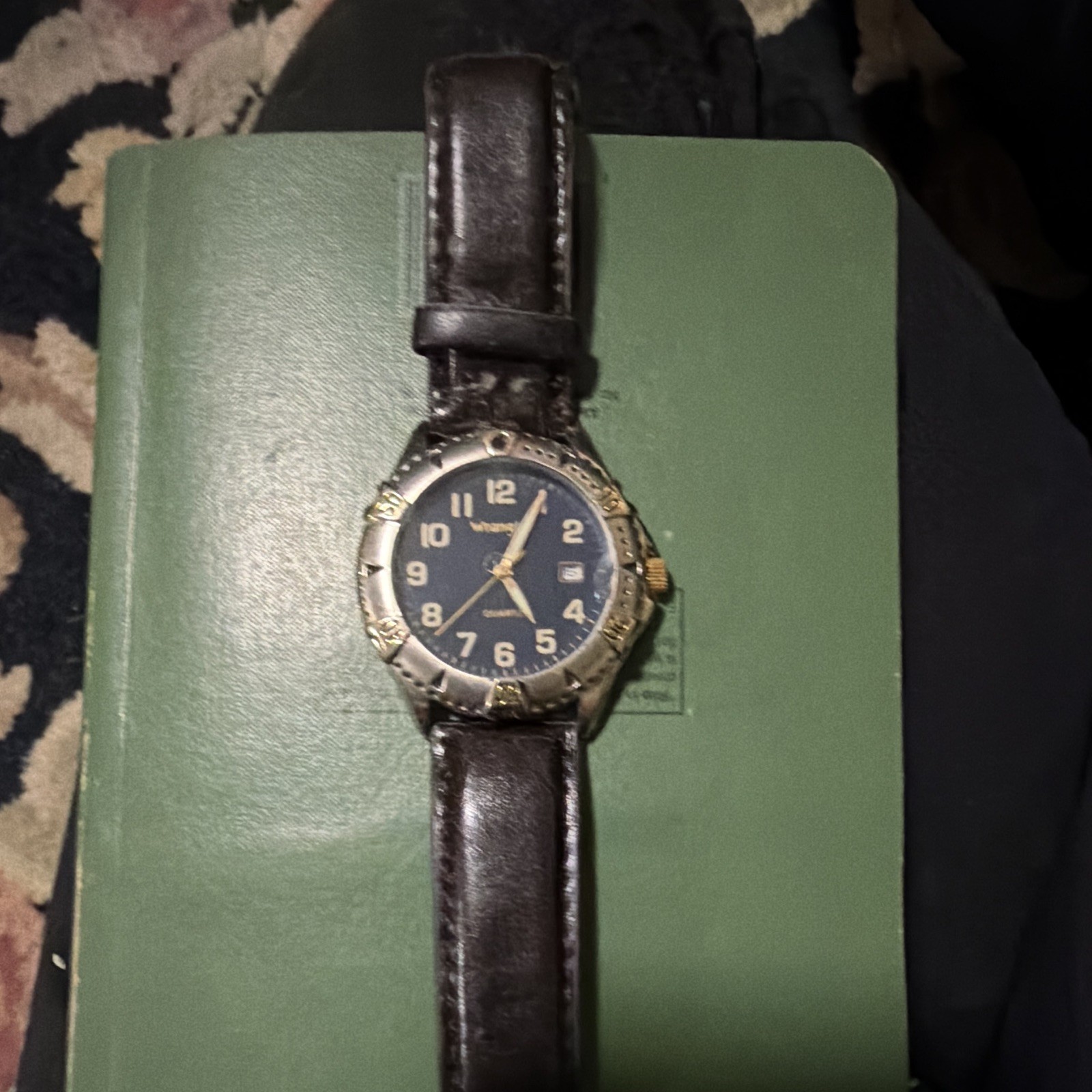 Wrangler Quartz Analog Watch Blue Dial Arabic Date 36-39.9mm SS Black Leather 3m