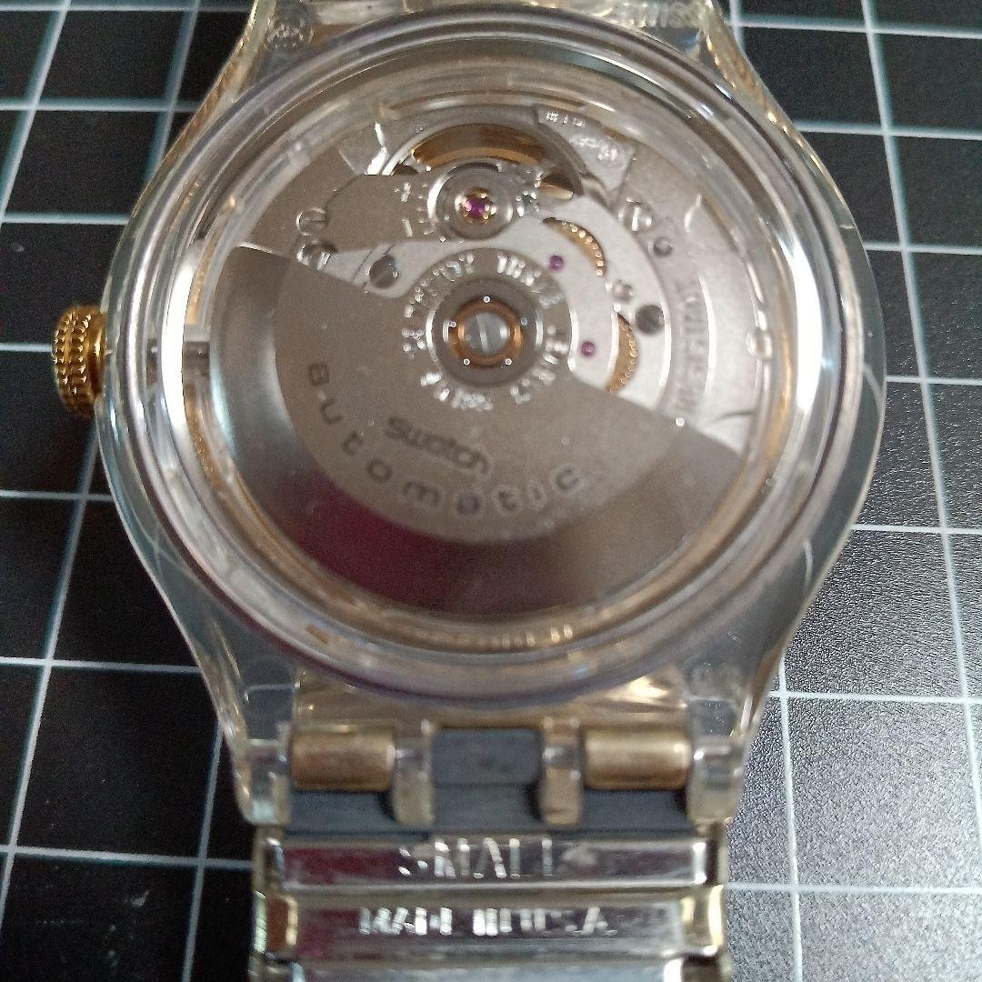 Swatch Automatic Watch Clear Gold Skeleton Dial Metal Band Vintage Rare