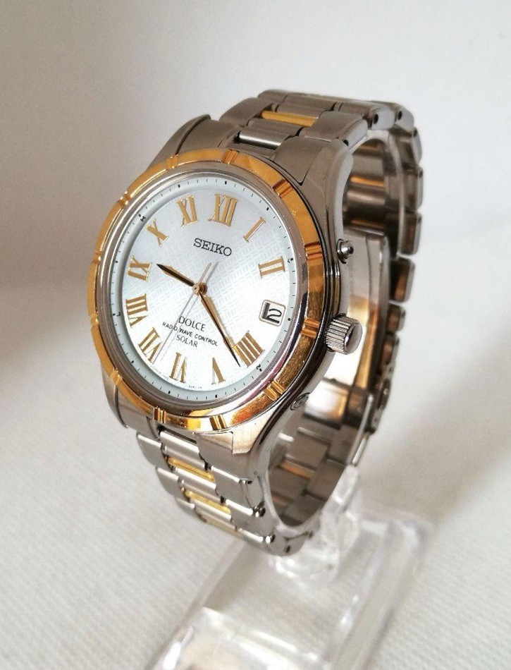 SEIKO DOLCE 7B22-0AE0 Solar Radio Wave Control Watch Two-tone Japan