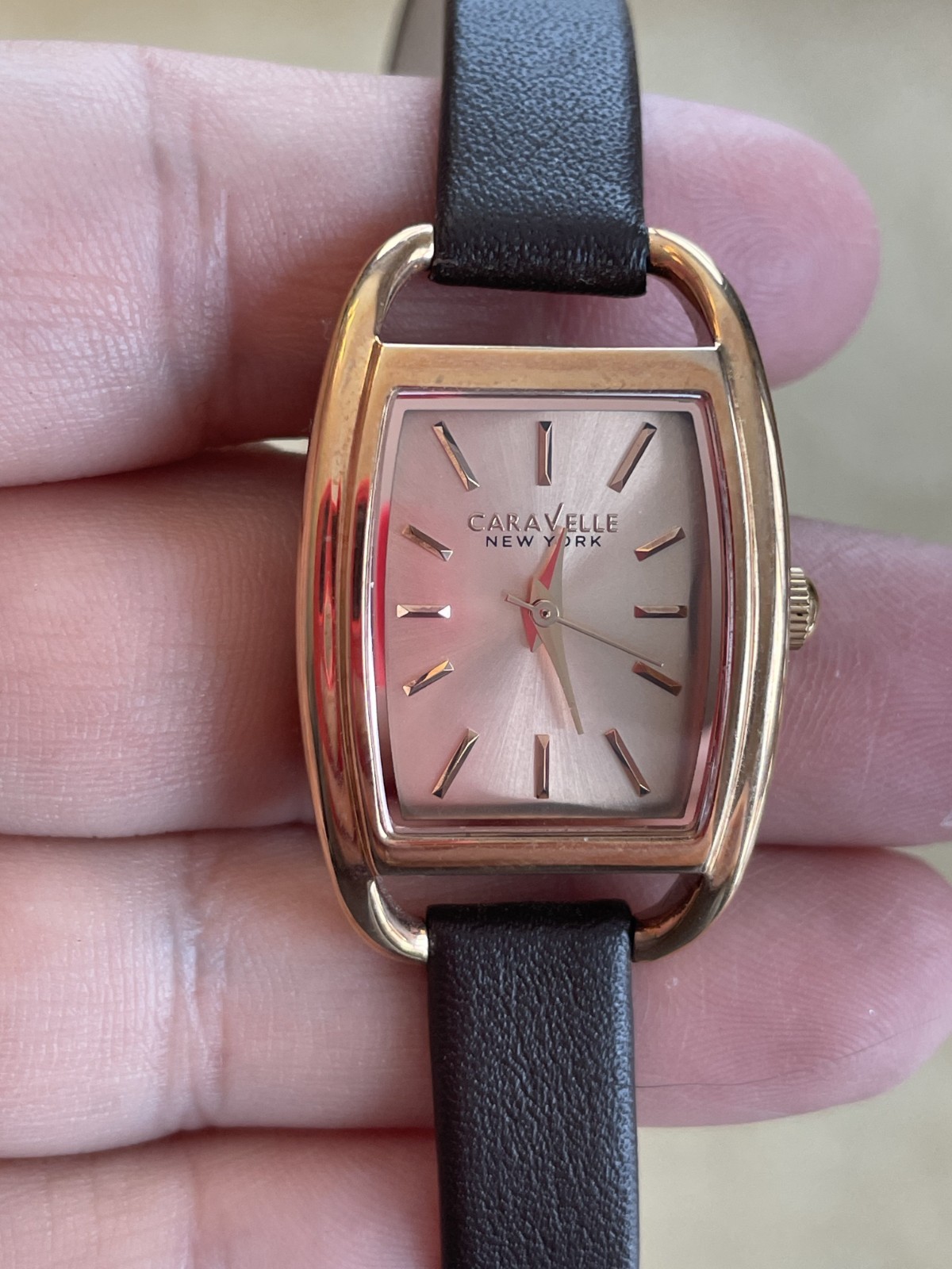 Caravelle Bulova Women Watch Rose Gold Brown Leather Wrap Around Strap Box Works