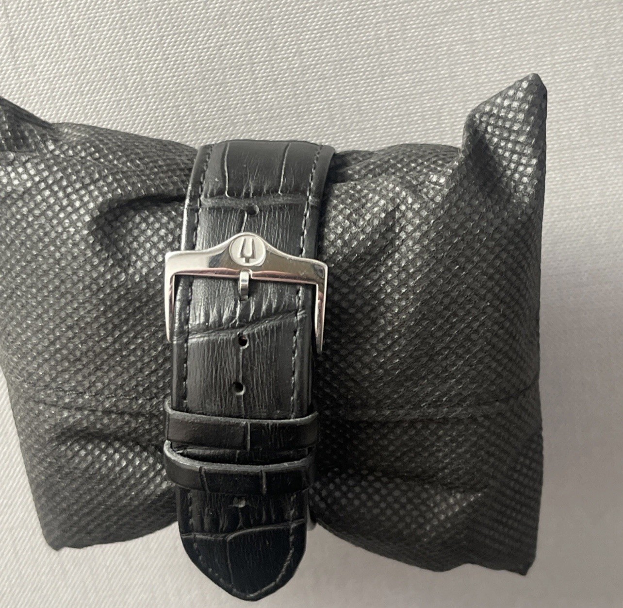 Bulova Precisionist Gray Dial Silver Tone Black Leather Band Men’s Watch 96B158