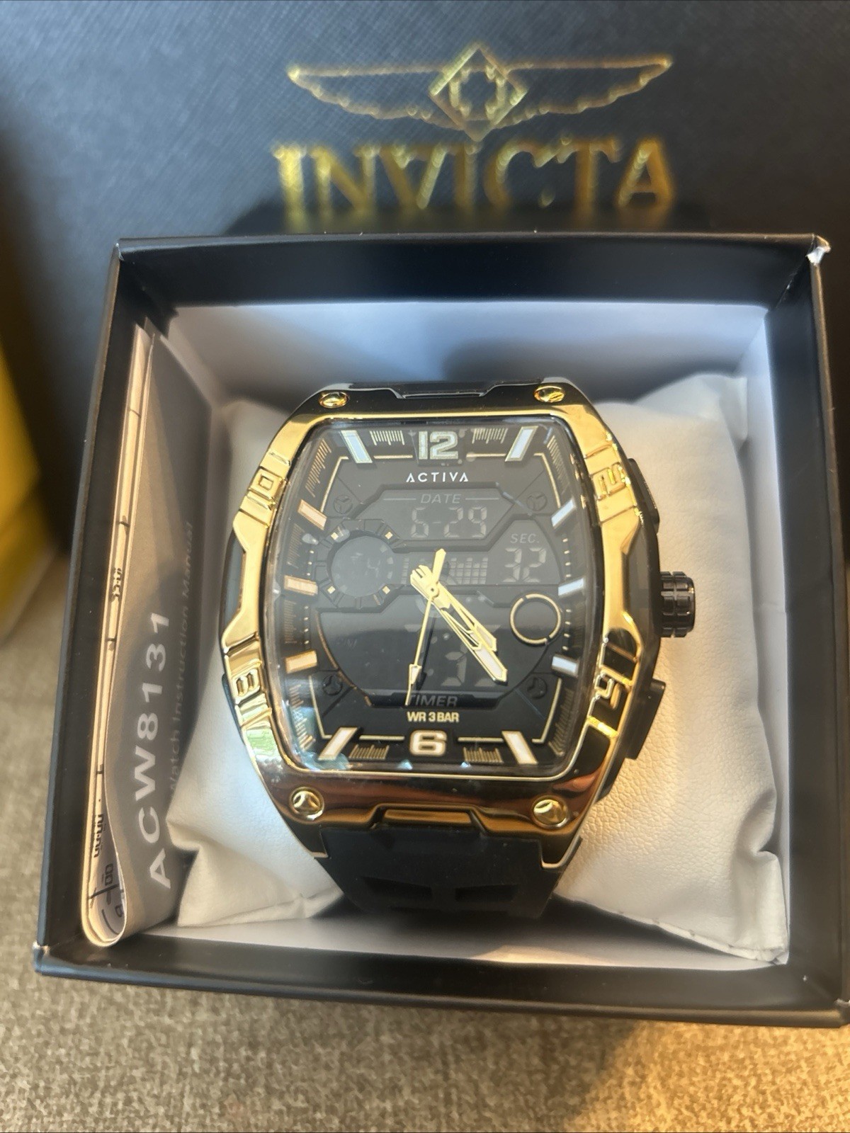 Activa X Invicta ACW8131-005 Men’s Digital Analog Watch 50mm Black Gold New