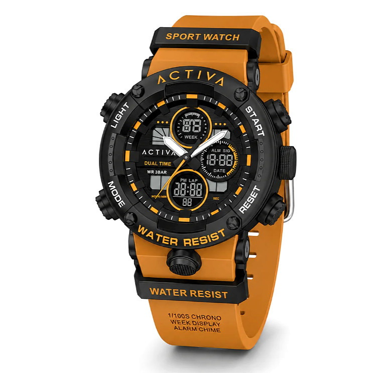 Activa X Invicta Digital Men’s Watch Black Orange 52mm Dual Time 50M New