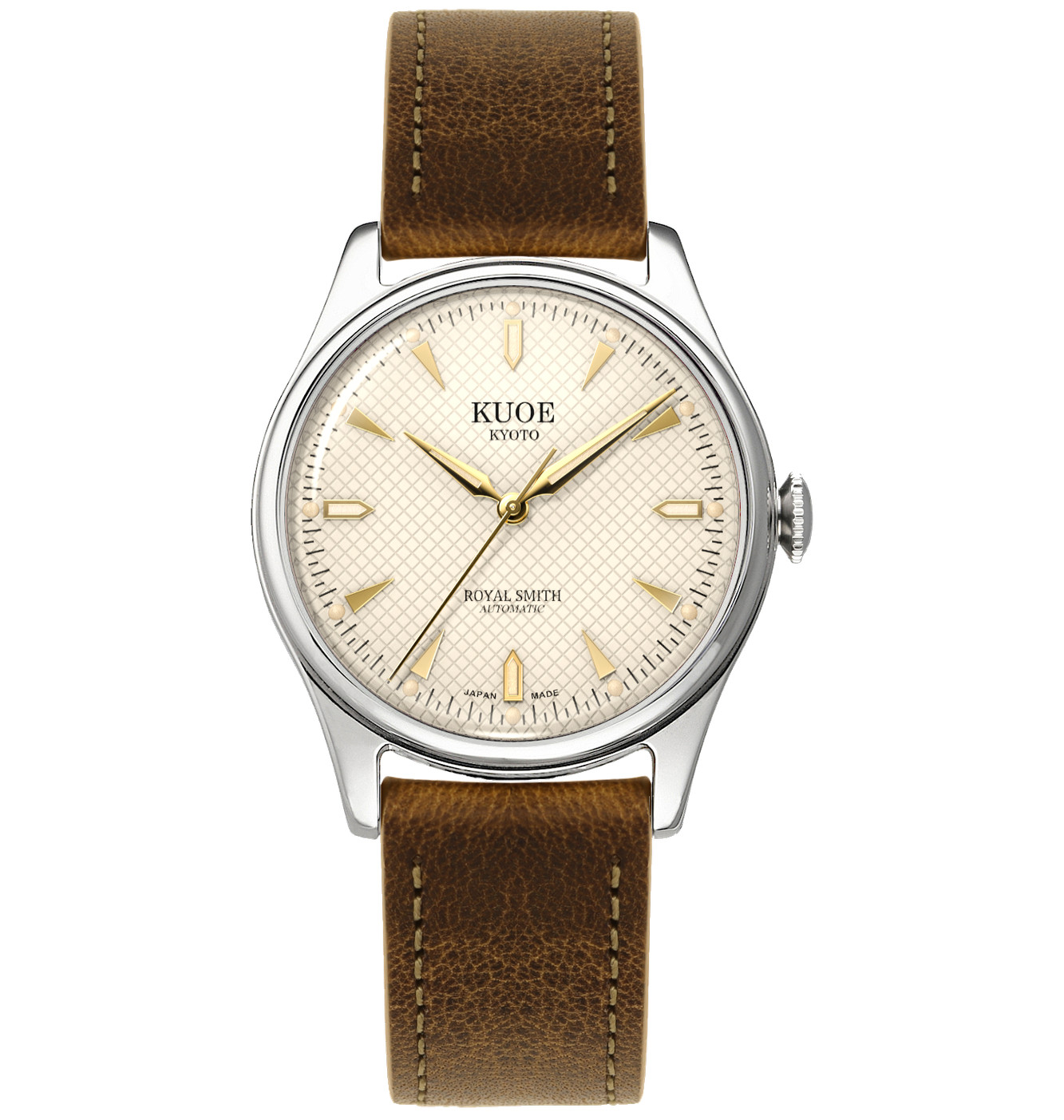 KUOE KYOTO Royal Smith 90-006 Automatic Ivory Waffle Dial Silver Case 35mm