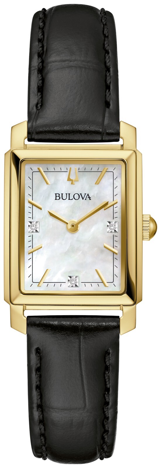 Bulova Women’s Sutton Classic Quartz Gemmed Black Leather Watch 21 MM 97P166