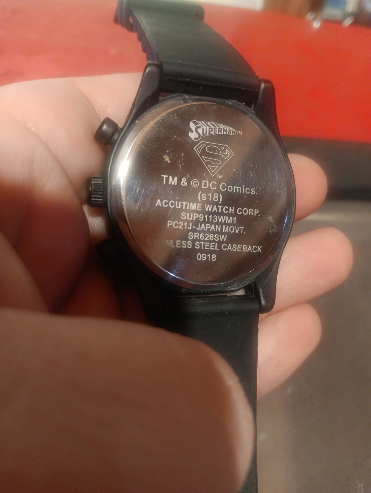 Accutime DC Comics Superman Watch Black SR626SW*Untested*, Notworking, As Is!