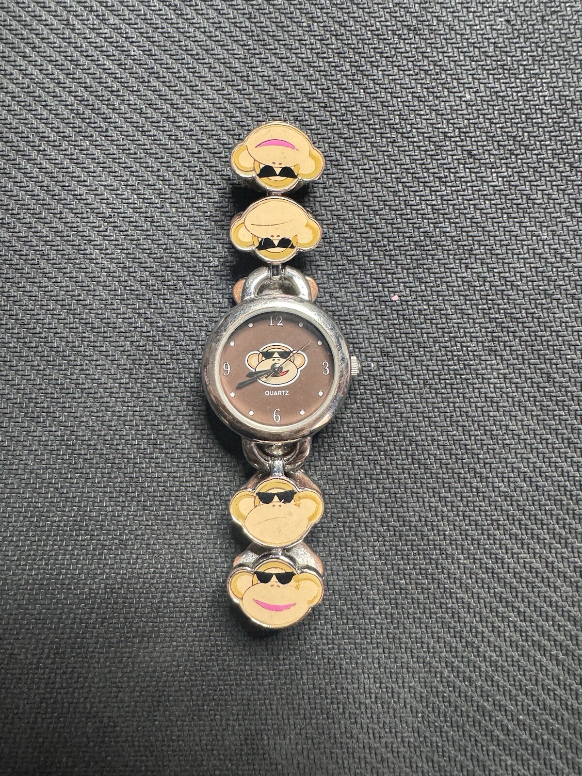 Cartoon Monkey Faces Silver Tone Quartz Bracelet Watch NEW BATTERY RUNS!