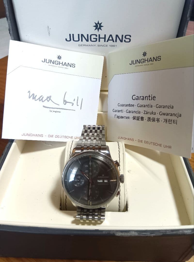Junghans Chronograph Day-Date Ref.027 4324 45 Dark Gray Dial Full Original Japan