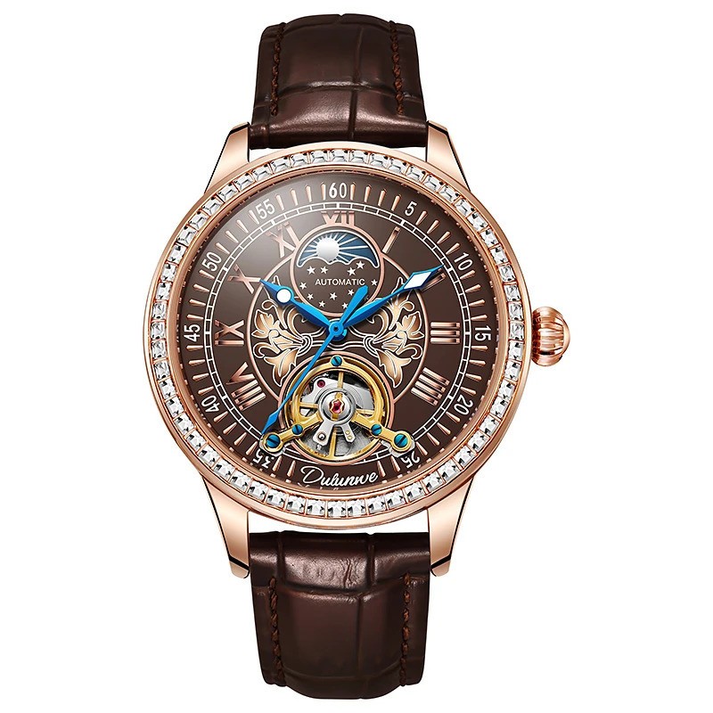 Men’s Automatic Mechanical Watch Tourbillon Moon Phase Luminous Waterproof