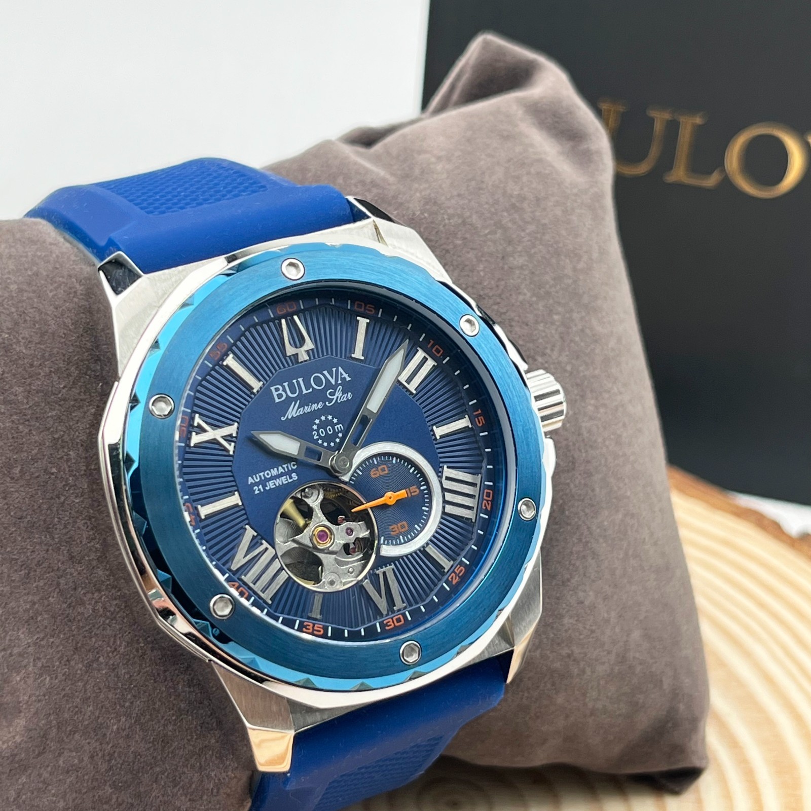 Bulova Marine Star 98A303 Blue Dial Rubber Strap Men’s Watch Automatic Watch