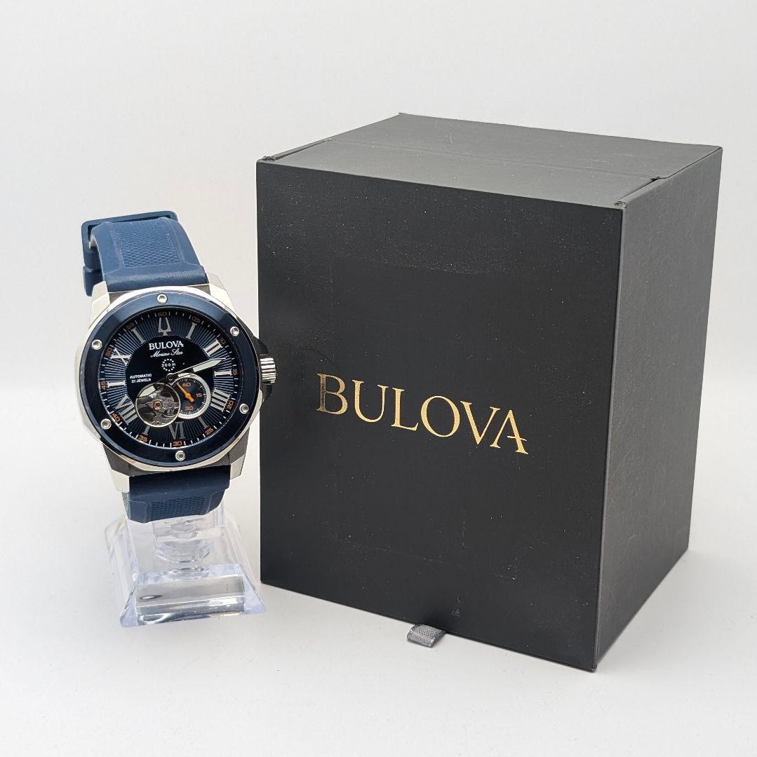 BULOVA Marine Star Automatic Watch Open Heart Small Seconds Rubber Strap Used