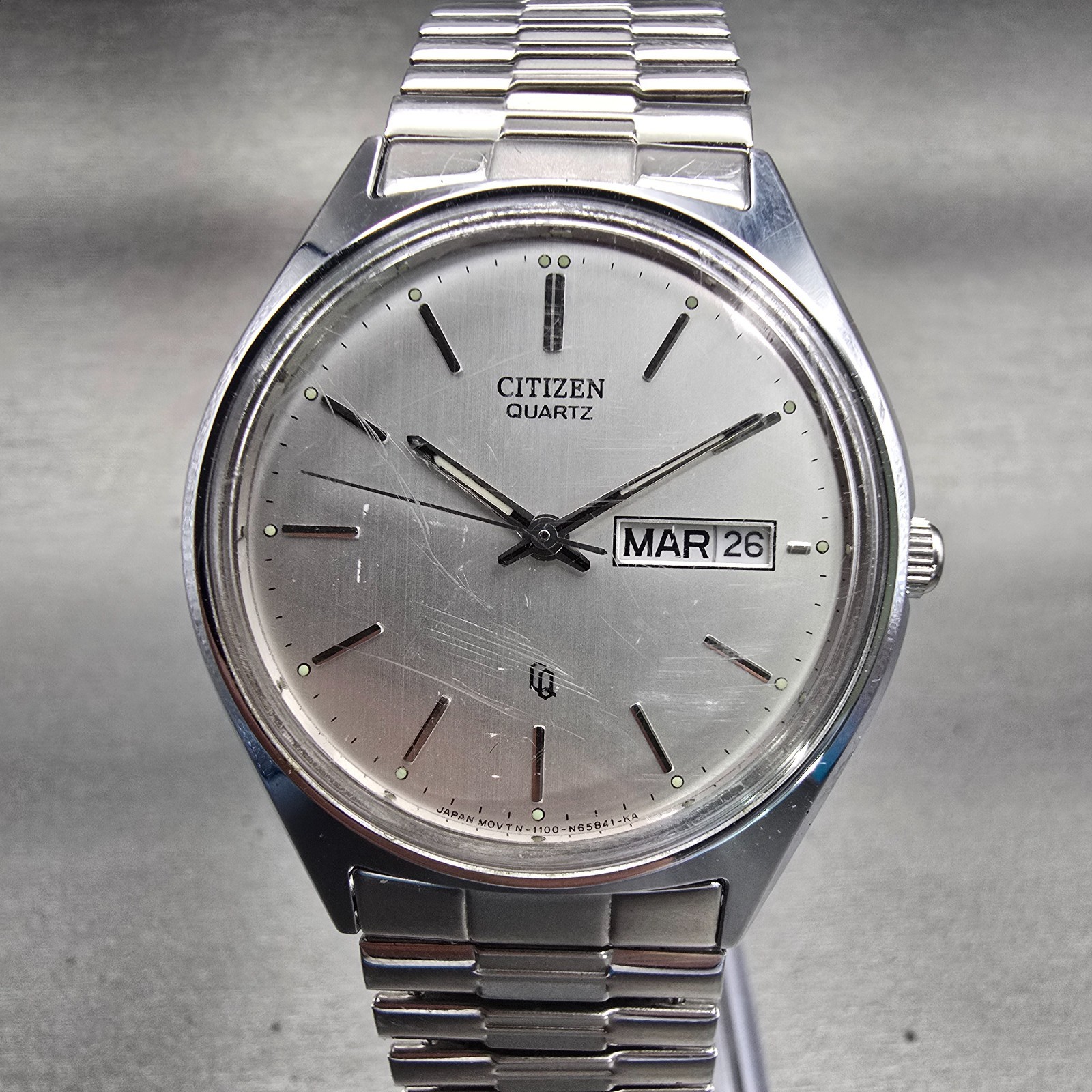 Citizen CQ Watch Men 36mm Silver Dial Silver Tone Daydate 1100-S63928 New Batt