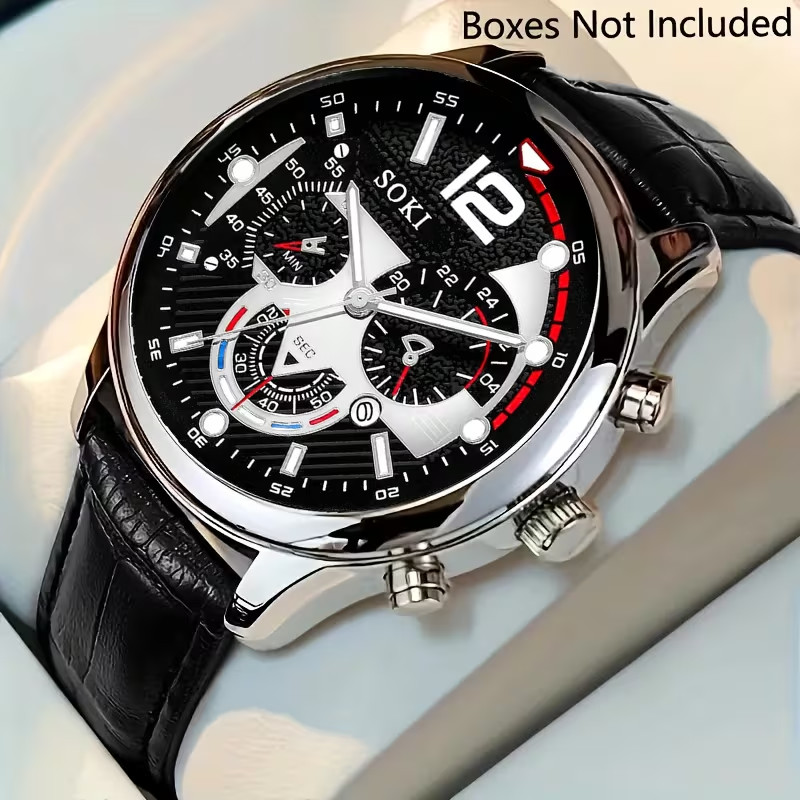 1pc Men’s Vintage Minimalist Analog Watch with Round Dial Quartz Movement Black