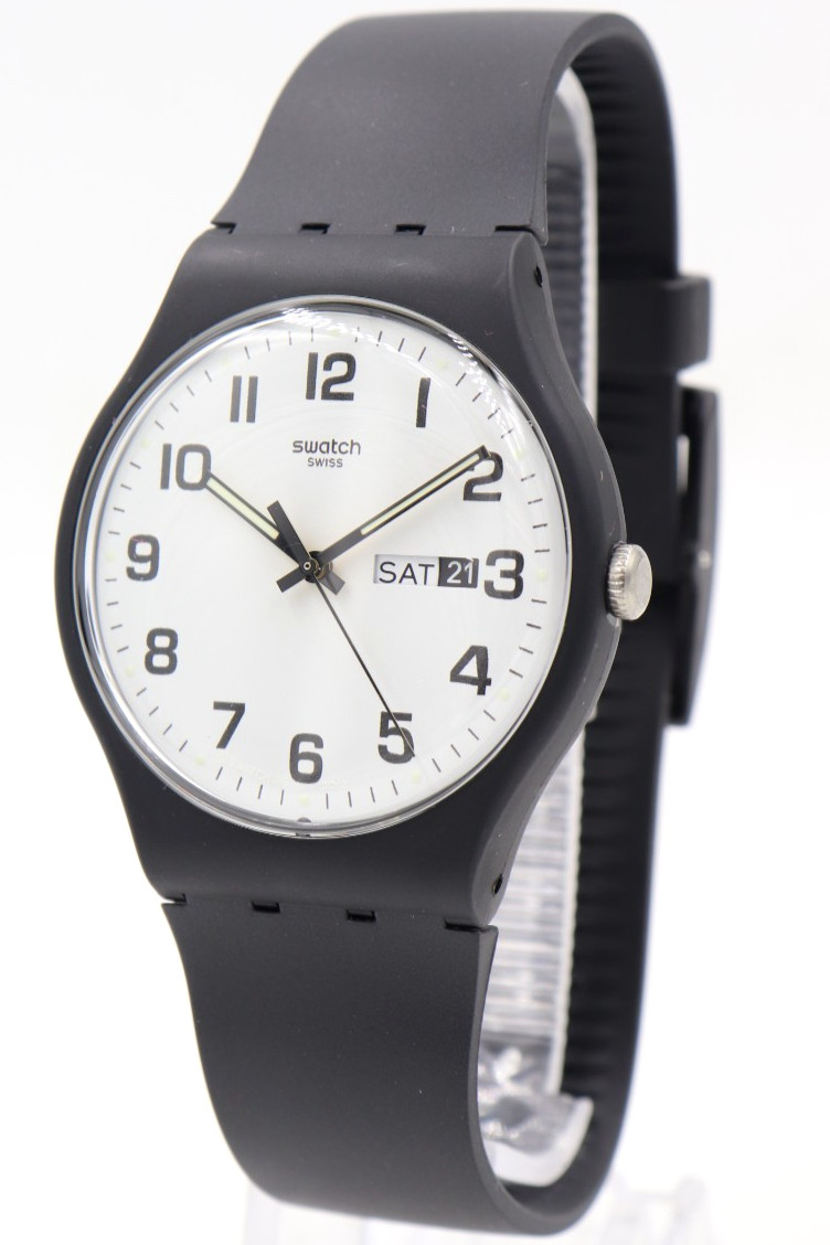 New Swiss Swatch Originals CLASSIC TWICE AGAIN Black Day-Date Watch SO29B703 $90