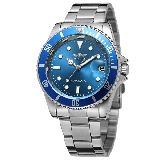 Winner Automatic Mechanical Men’s Skeleton Back Wrist Watch Date Stainless Steel