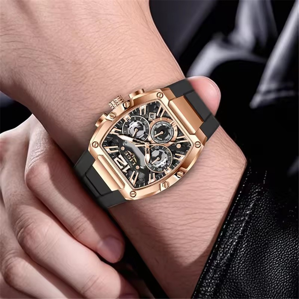 LIGE Men Rectangle Watch Big Dial Chronograph Wristwatch Boy Outdoor Sport Watch