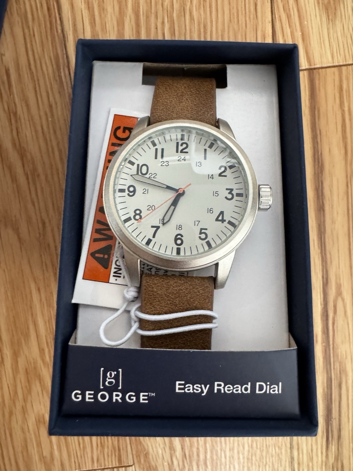 George Watch Men Easy Read Dial Synthetic Brown Leather Strap Brand New With Tag