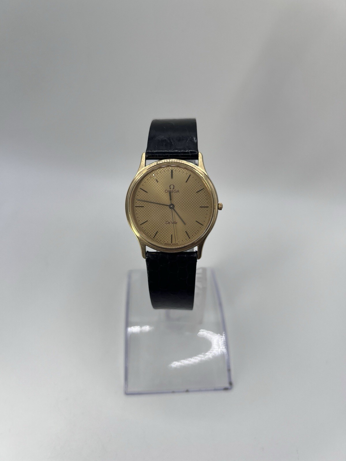 Vintage Rare Thin Omega Deville Gold Plated Guilloché Dial Men’s Watch With Box