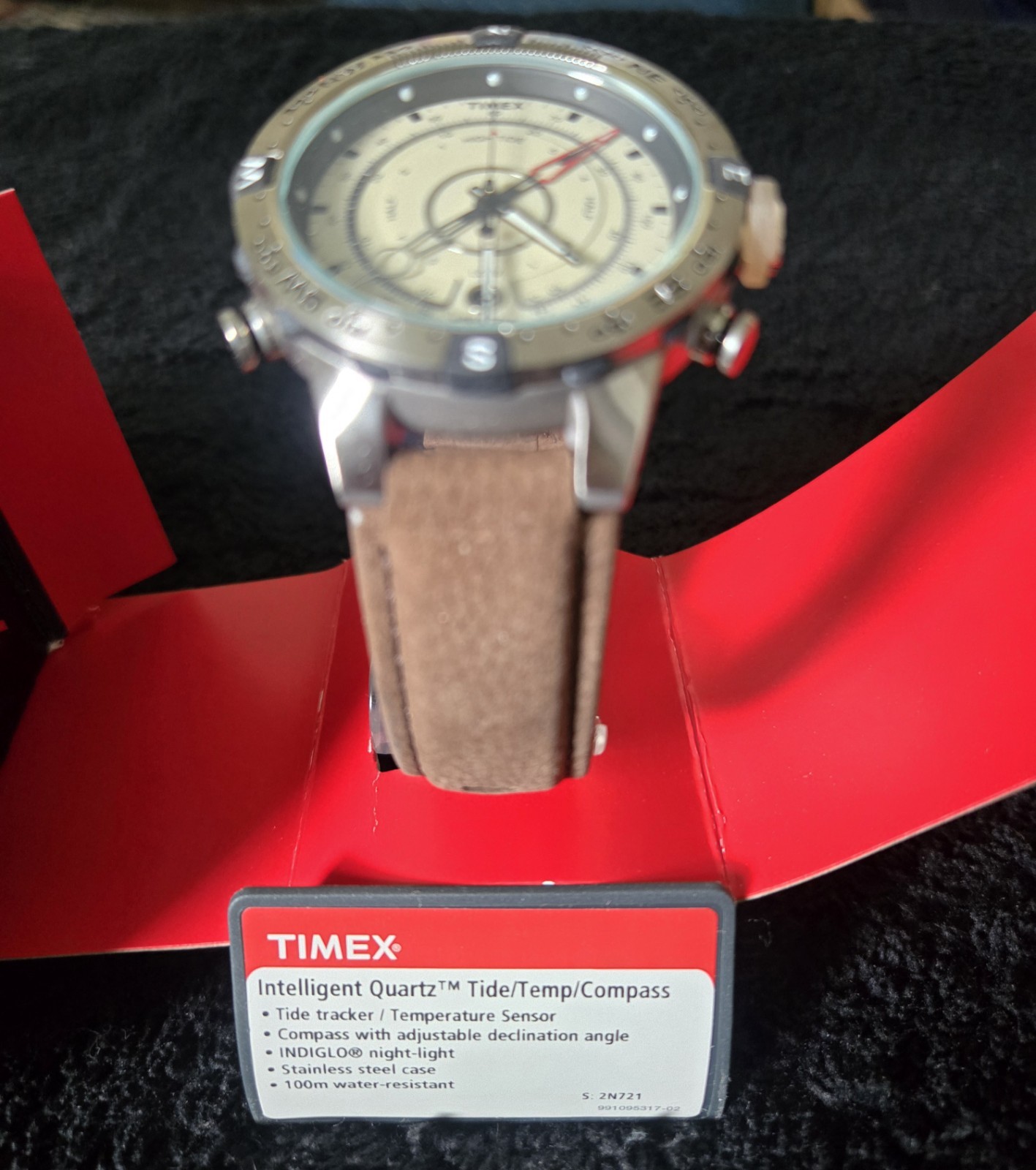 Timex – T2N721 – Quartz Compass Tide Temperature Silver Case Brown Strap – Watch