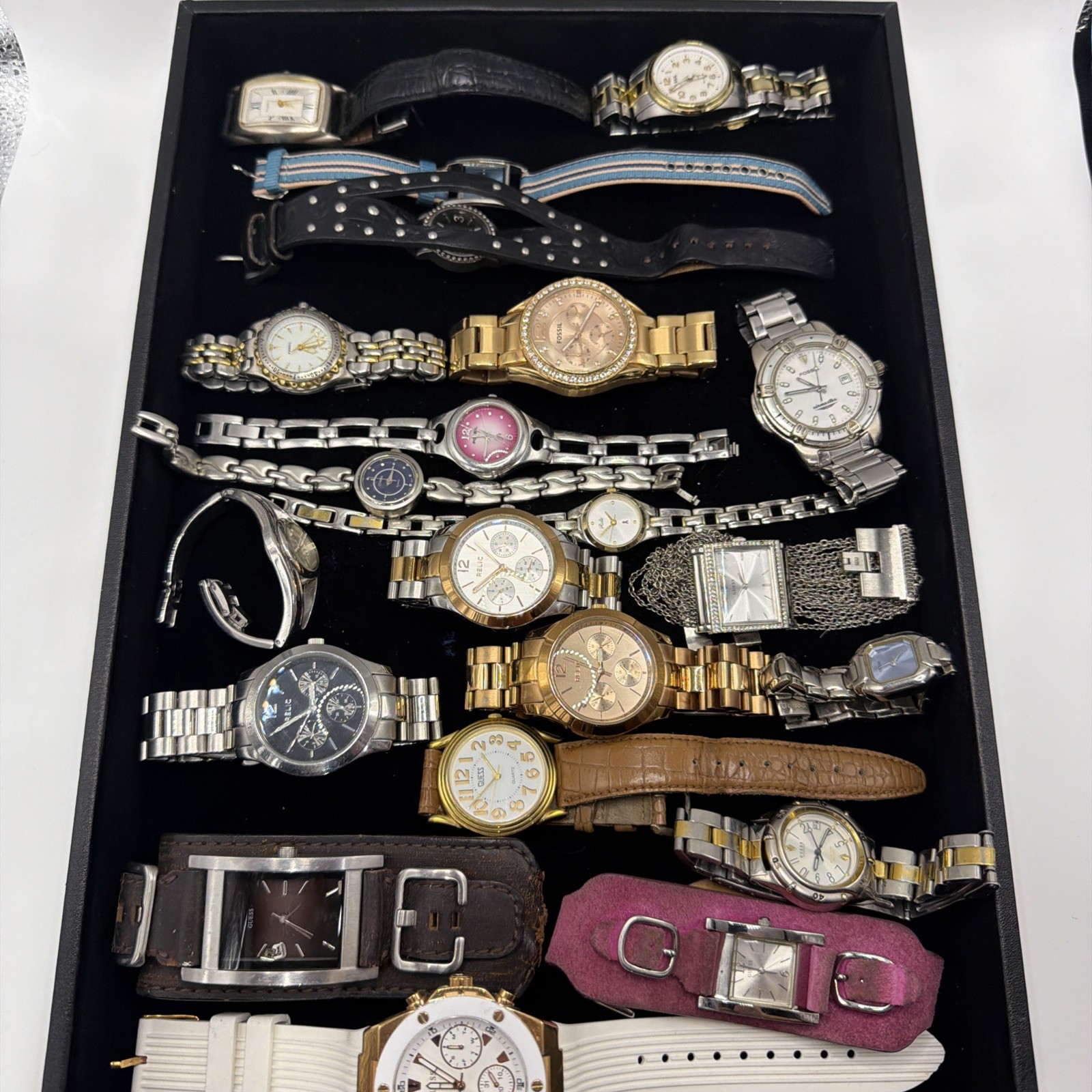 Women’s Designer Watch Lot Of 20 Untested Guess Fossil Relic Watches