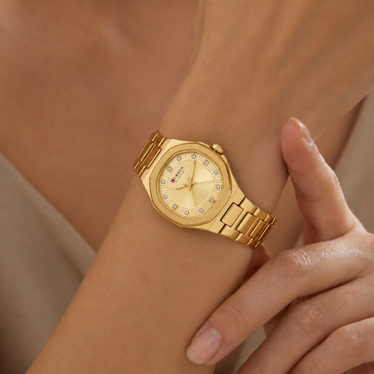 Women’s CURREN Watch Gold Tone Stainless Steel Crystal Dial Quartz
