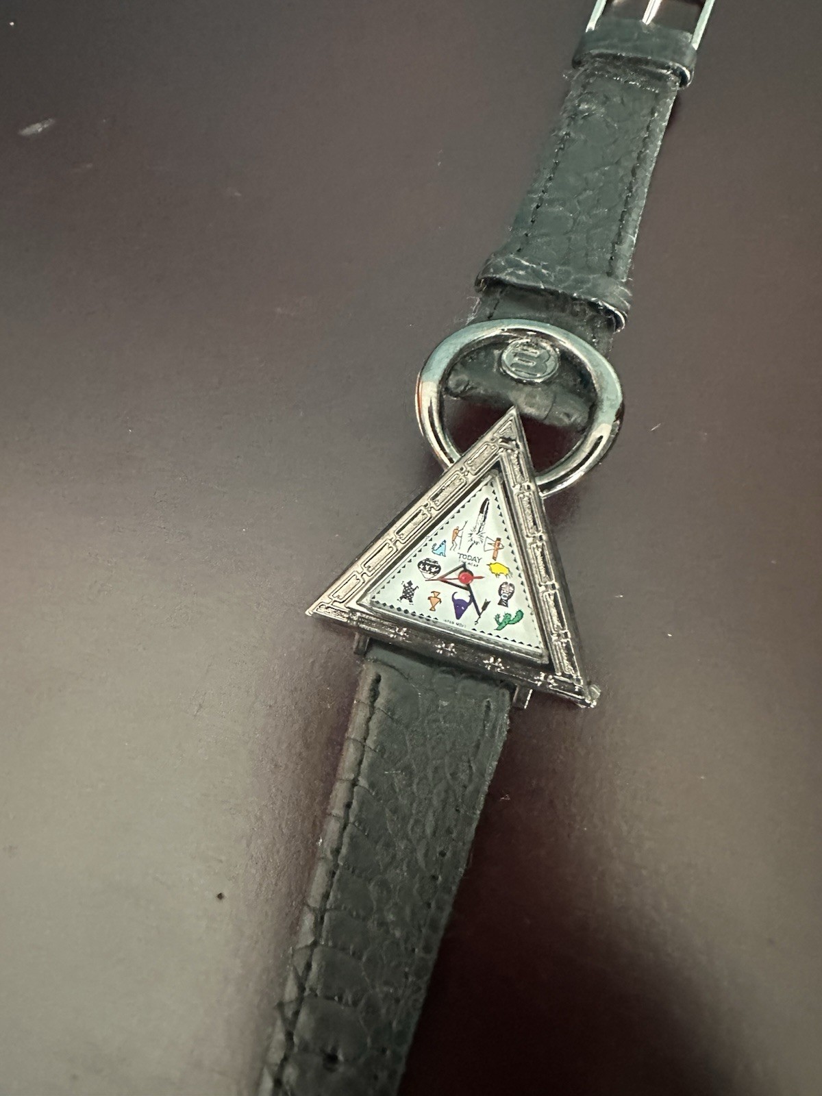 Today Timewear Triangle Case Quartz Analog Watch White Dial Black Leather Strap