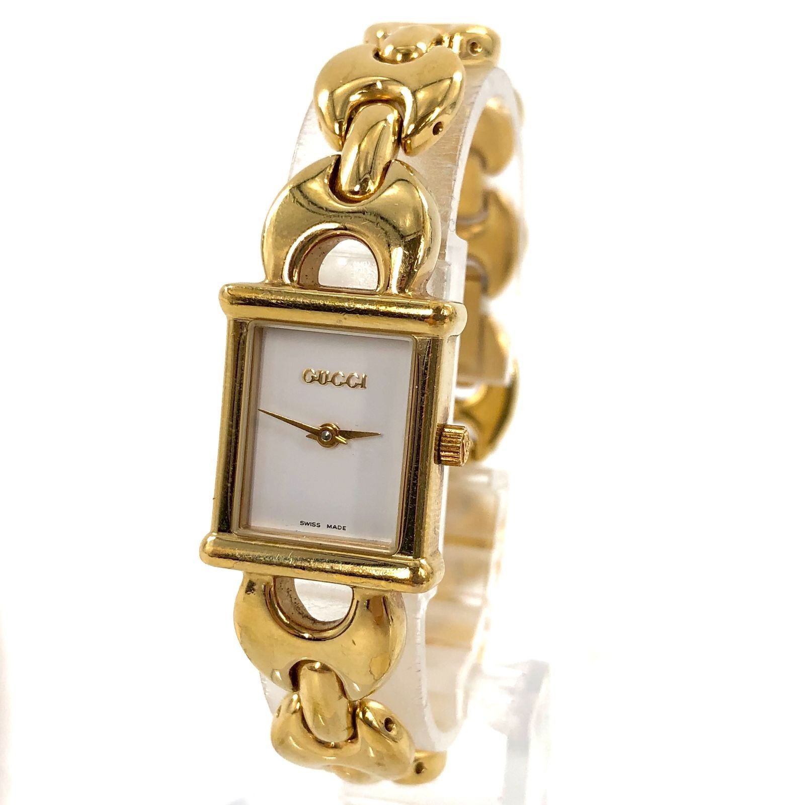 Gucci 1800L Gold White Change Belt Womens Qz Watch Very Good Working
