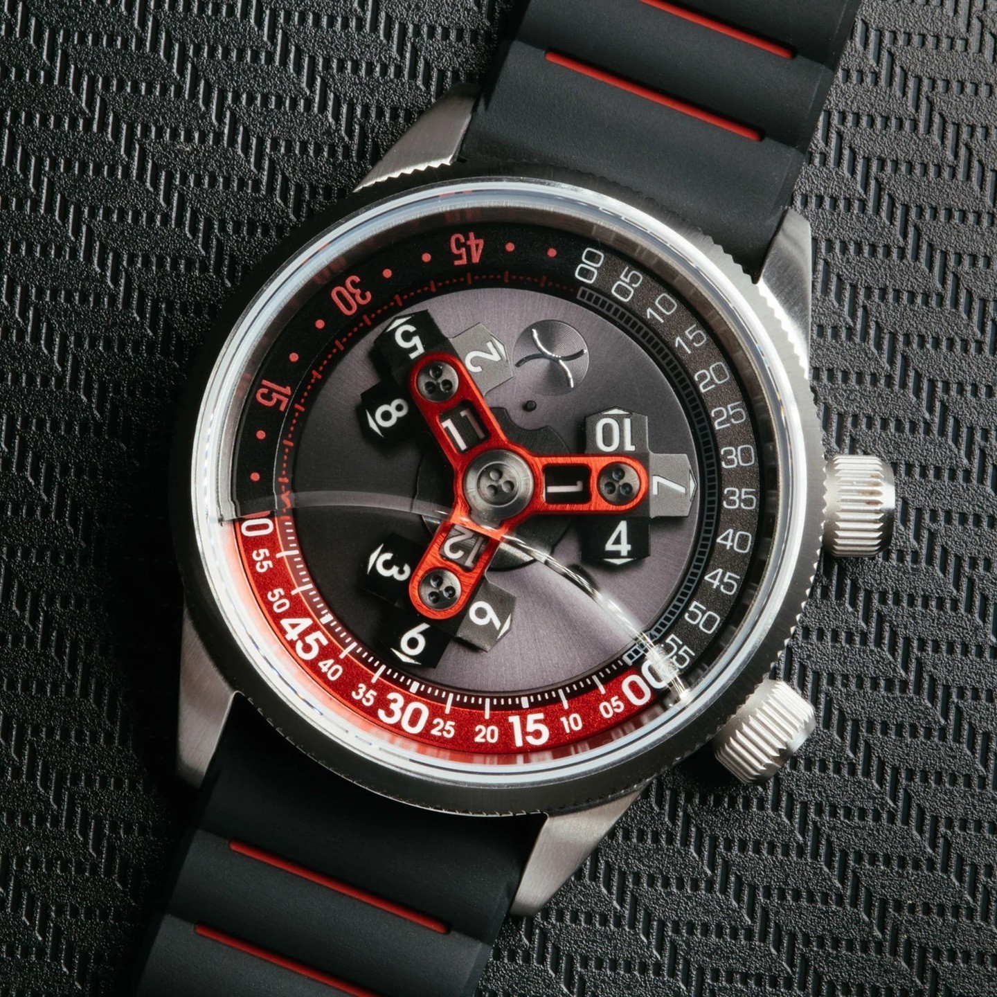 Xeric Vendetta II Automatic Wandering Hour Black Gray Red – Brand New