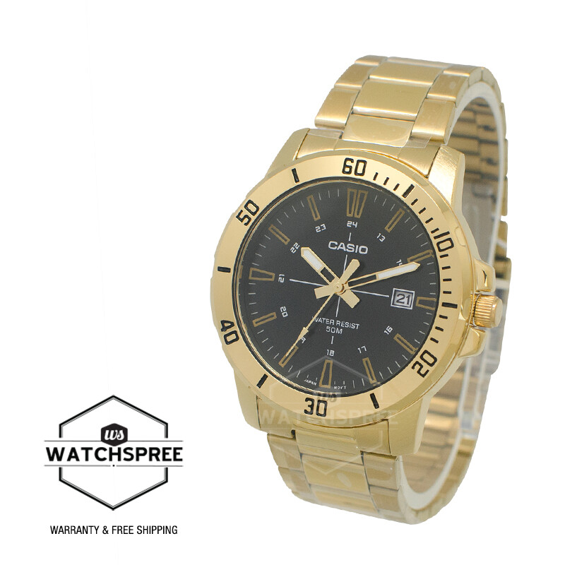 Casio Men’s Analog Sporty Gold Ion Plated Stainless Steel Band Watch MTPVD01G-1C