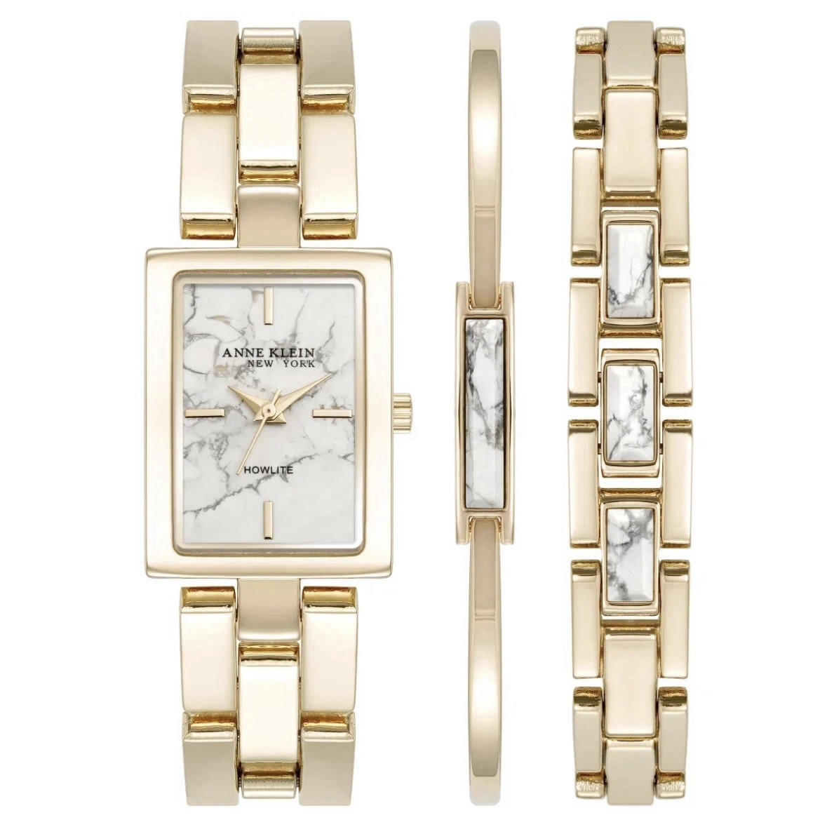Anne Klein New York Ladies Howlite Gold Bracelet & Tank Watch Set 12-7748HLST