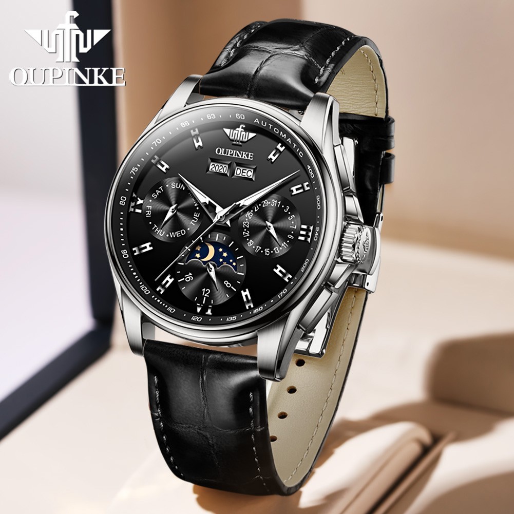 Automatic Mechanical Waterproof Watch Moon Phase Luxury Dial Men’s Men Strap