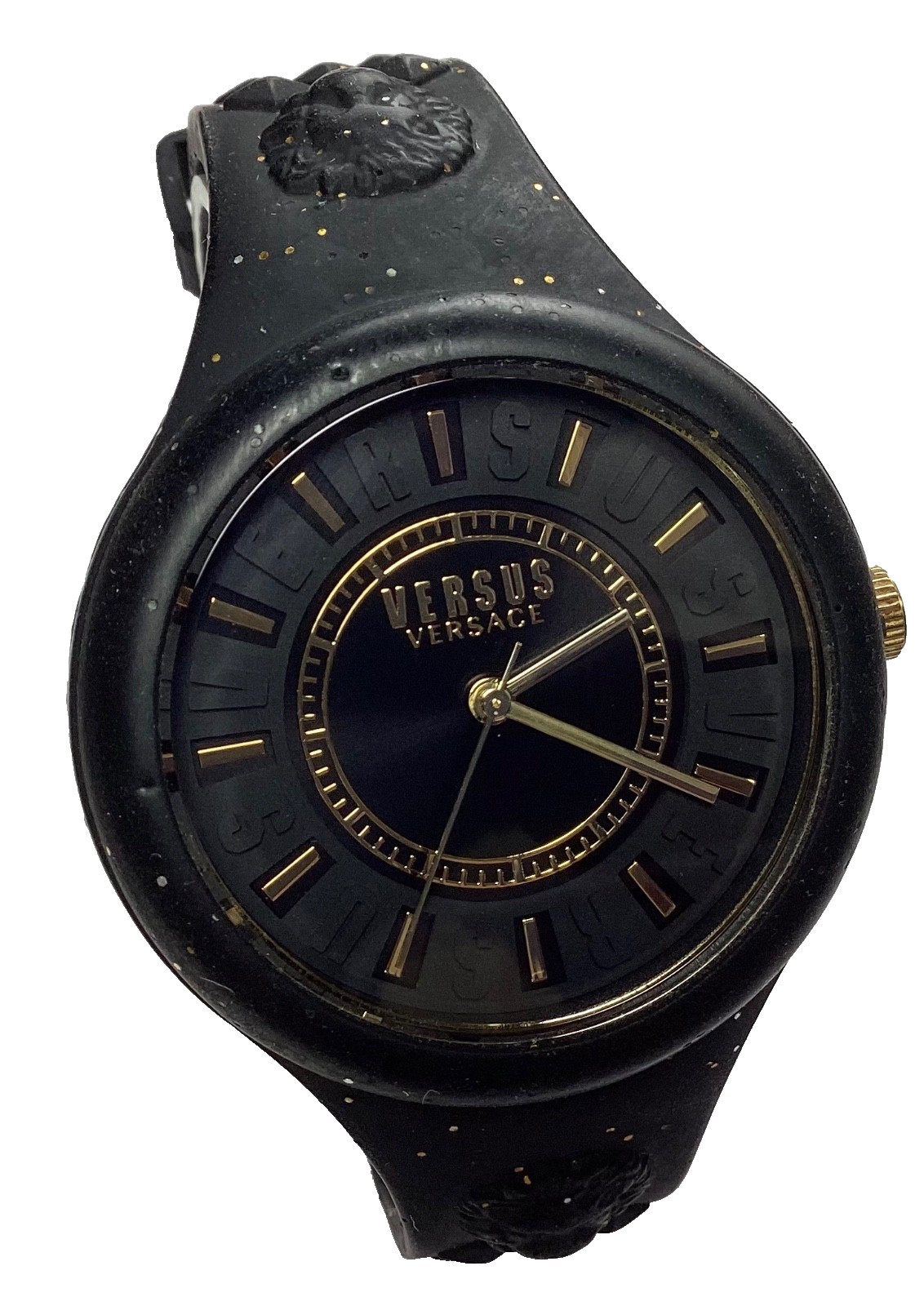 Versus Versace Fire Island Silicone Watch Black Gold Indices/Flecks New Battery