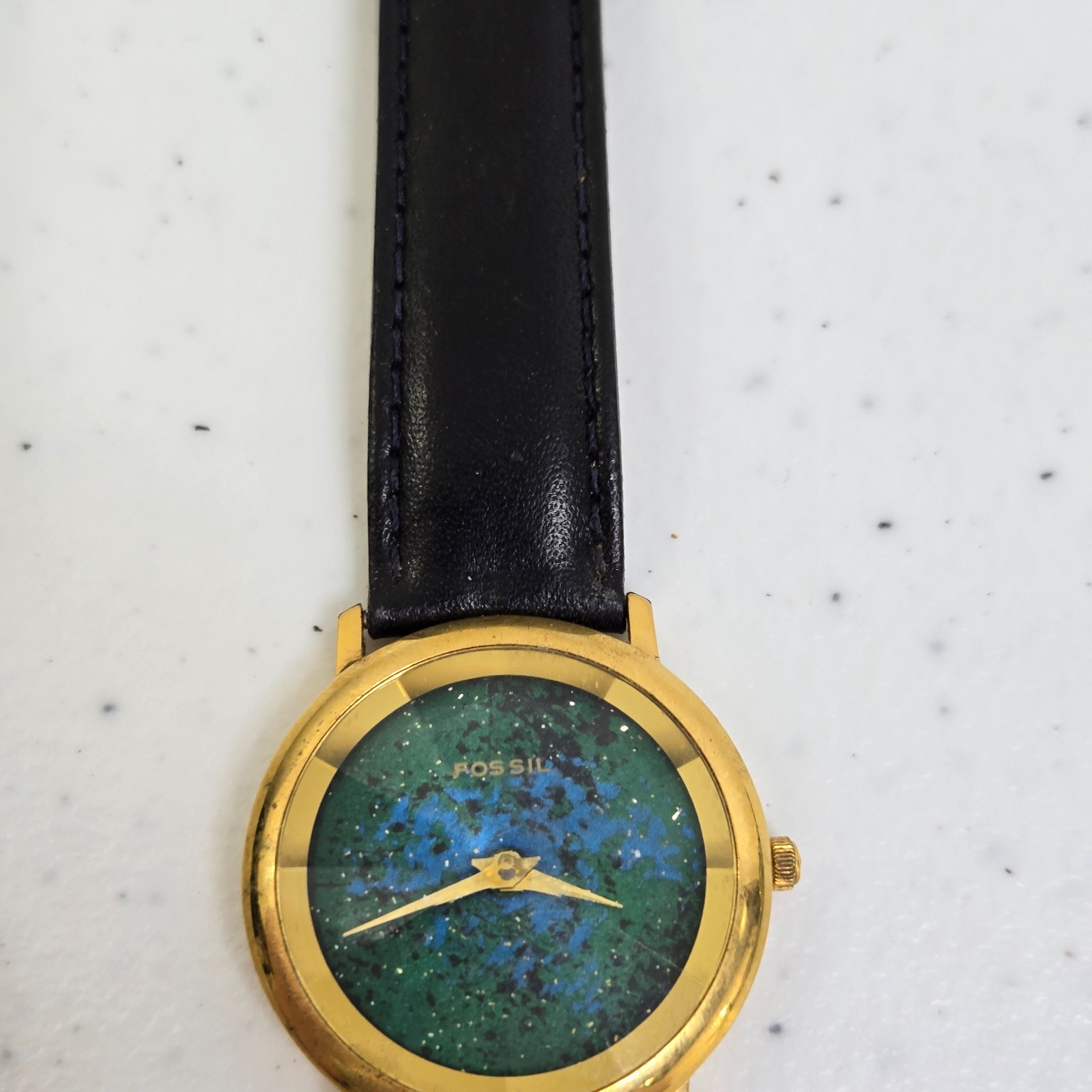 Fossil PC-7306 Round Womens Watch Quartz 35mm Blue Green Gold Black Faceted