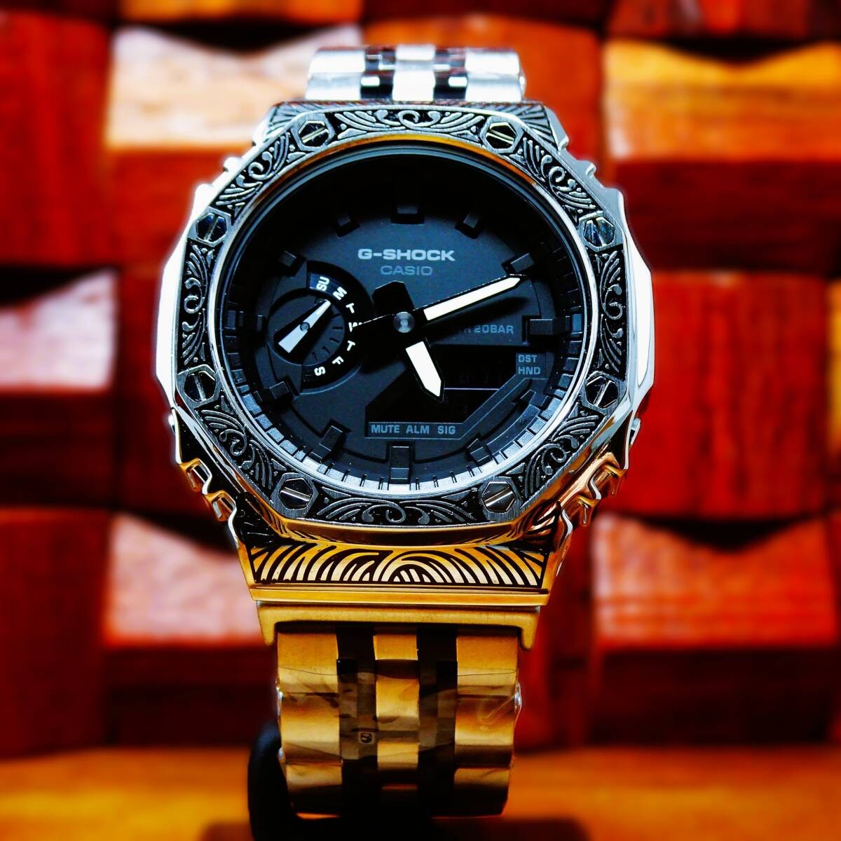 〓New〓mod Casioak〓G-Shock custom watch with body GA2100 Stainless steel Venetian