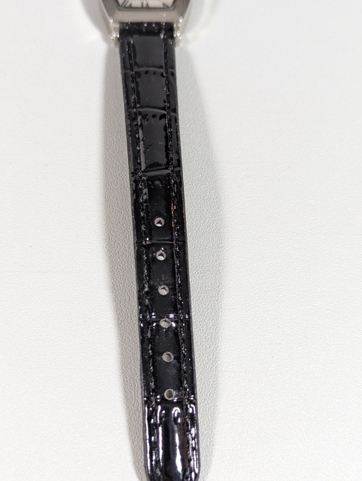 Silver Tone Dial Rectangle Case Black Leather Band Watch