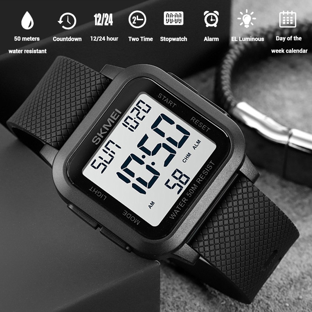 Men’s Fashion Sports LED Large Digital Watch Waterproof Multifunction Wristwatch