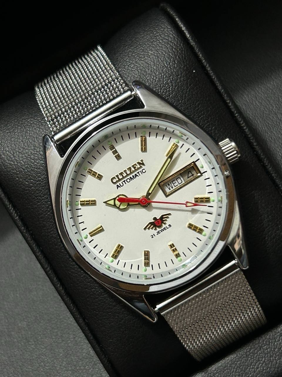 Vintage Refurbished Citizen White Automatic Day/Date Japan Mens Wrist Watch37MM