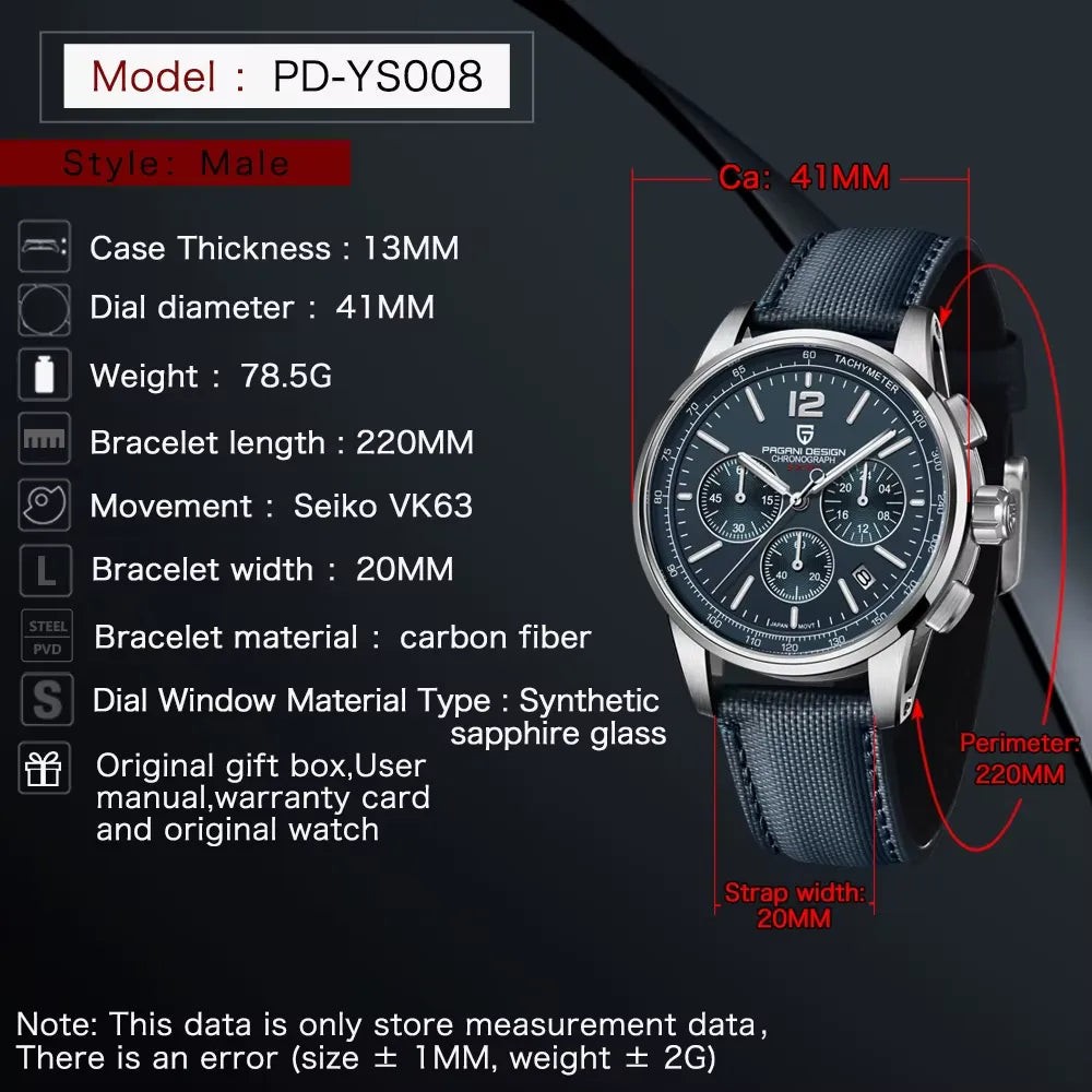 Pagani Design PD-YS008 Black Chronograph Nylon Automatic Men’s Watch