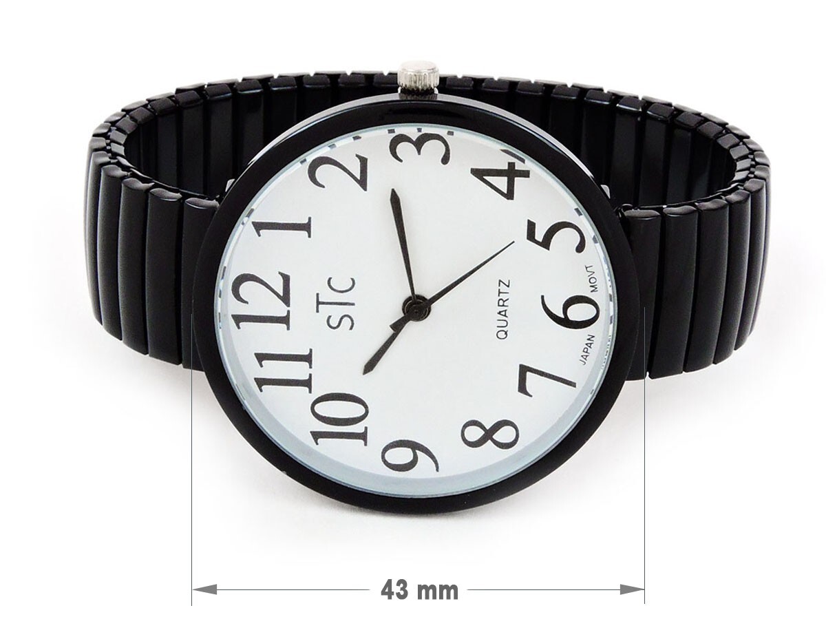 STC Black Super Large Face Easy to Read Stretch Band Watch – NIB