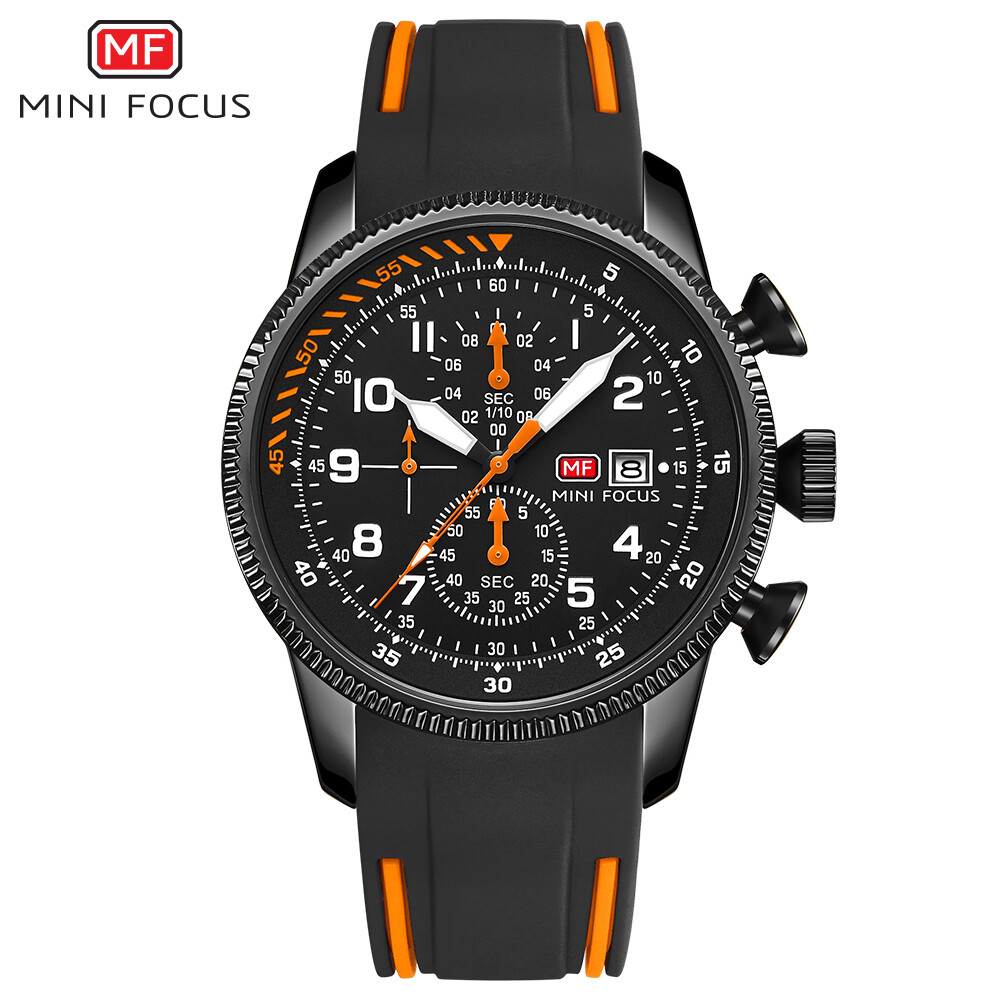 MINI FOCUS Men Quartz Watch Chronograph Wristwatch Luminous Silicone Males Watch