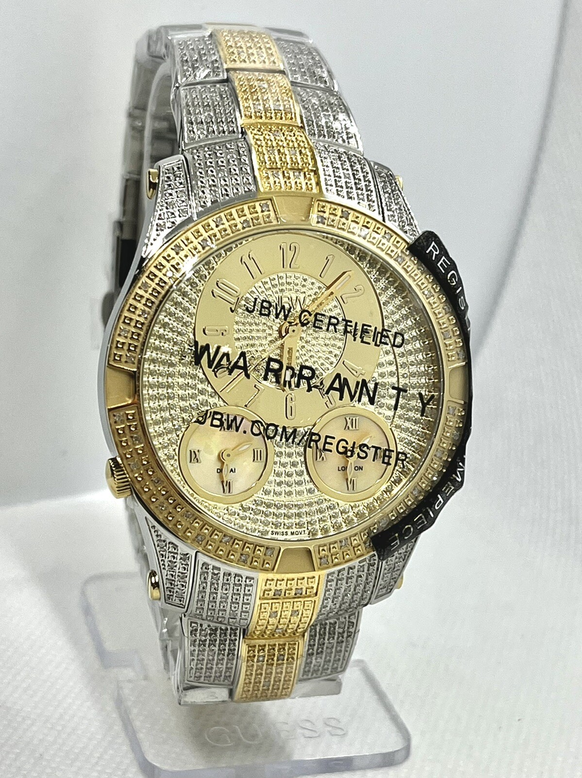 JBW MEN’S BIG JET SETTER III TWO-TONE 118 DIAMONDS 3 TIME ZONE WATCH J6348C