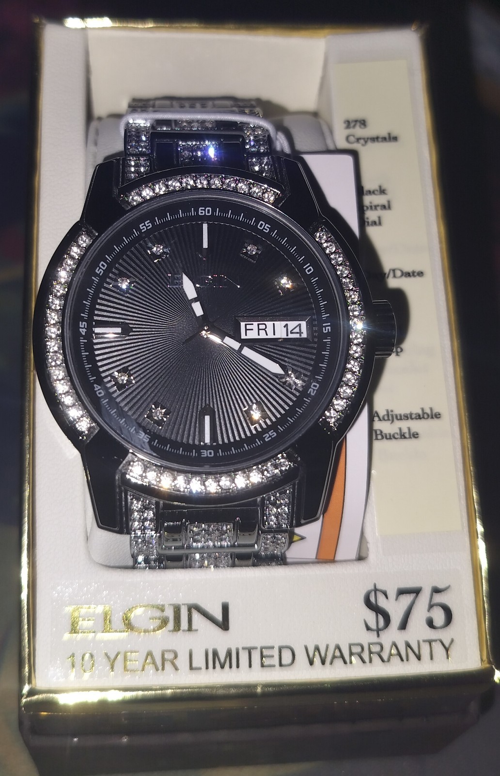 Elgin Adult Mens Analog Alloy Gunmetal 52mm Wristwatch, FG180021 New In Box