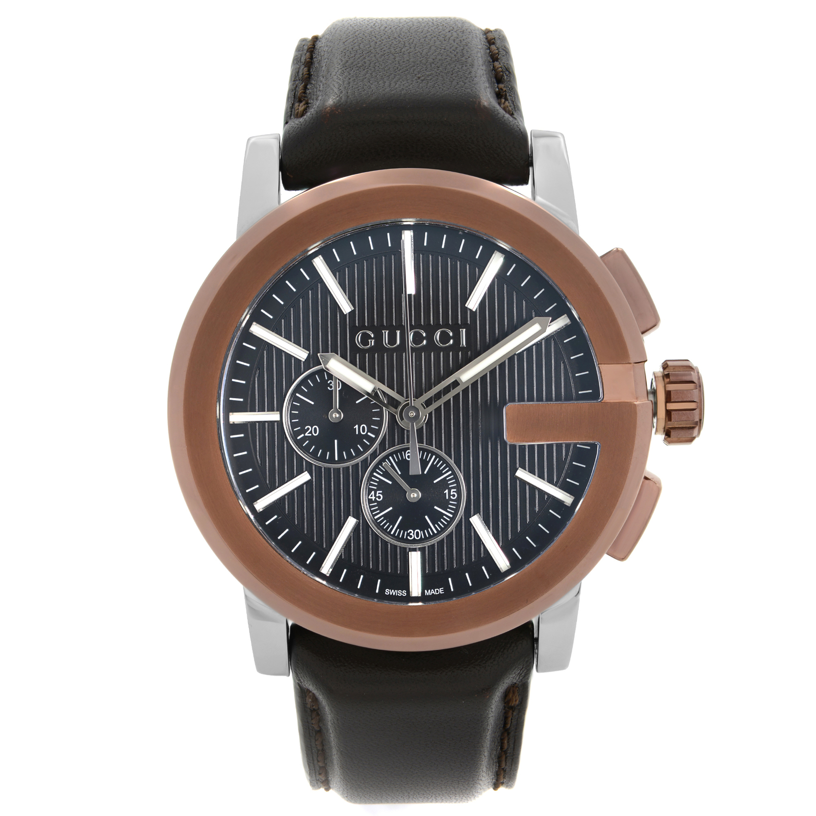 Gucci G-Chrono XL Steel Chronograph Black Dial Quartz Mens Watch YA101202