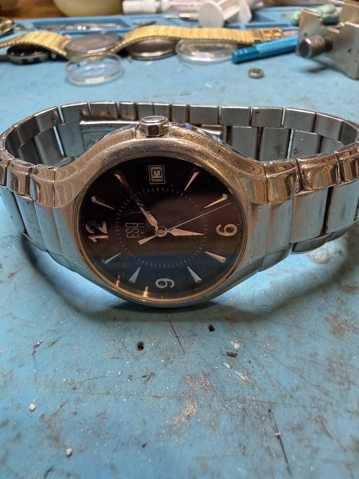 Mans ESQ Movado Watch All S/S Case And Band Swiss